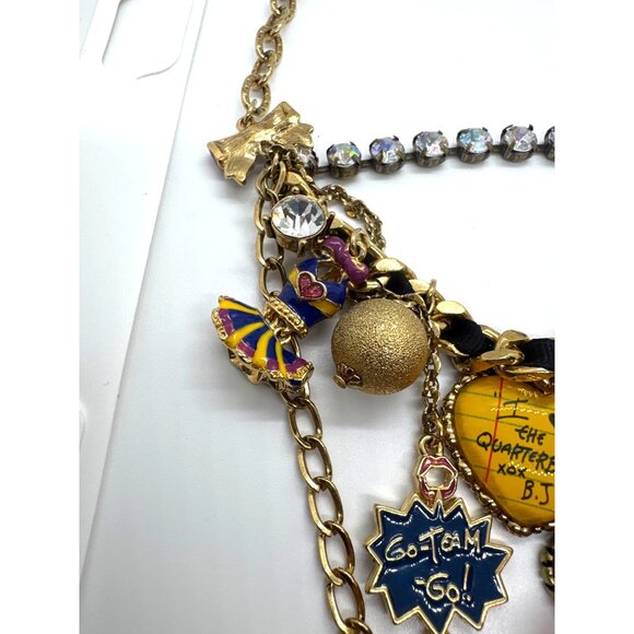 Betsey Johnson Cheerleader Charm Necklace Statement Multi Strand Pom Pom Gift - Picture 5 of 9